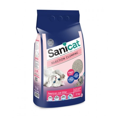 Комкующийся наполнитель без были с ароматом детской присыпки Sani Cat America PE 12 кг