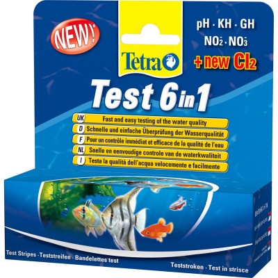 Тестовые полоски для пресной воды GH,KH,NO2,NO3,pH,Cl Tetra Test 6 в 1 10 шт