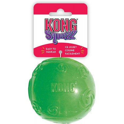 Игрушка для собак мячик очень большой резиновый с пищалкой, цвета Kong Squeezz 9 см