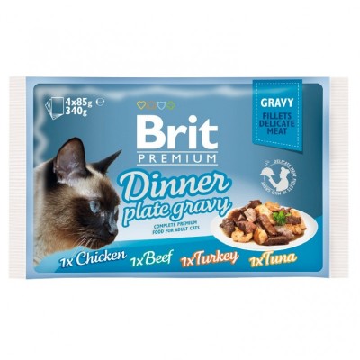 Набор паучей для кошек кусочки в соусе Brit Premium Dinner Plate Gravy 4 x 85г