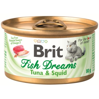 Консервы для кошек с тунцом и кальмаром Brit Fish Dreams Tuna & Squid 80 г