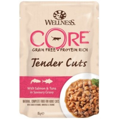 Паучи из лосося с тунцом в виде нарезки в соусе для кошек Wellness Core TENDER CUTS 85 г