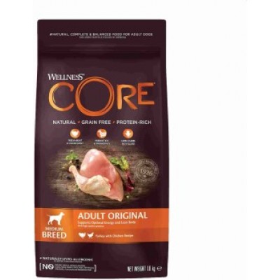  Wellness Core Корм из индейки с курицей для взрослых собак средних пород 1,8 кг