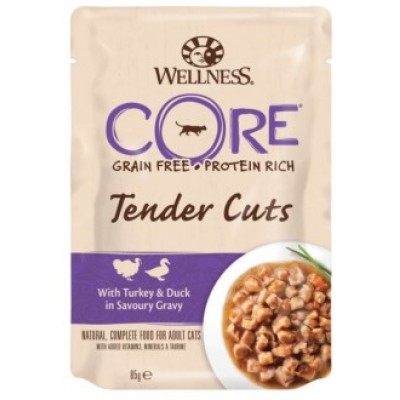 Паучи из индейки с уткой в виде нарезки в соусе для кошек Wellness Core TENDER CUTS 85 г