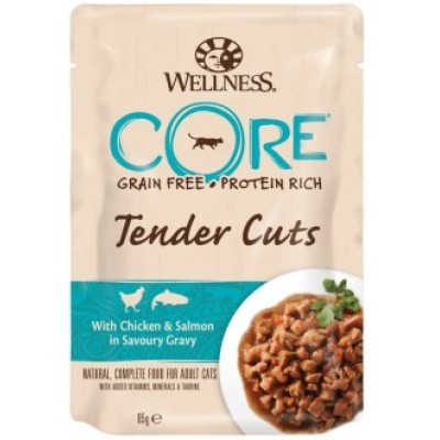 Паучи из курицы с лососем в виде нарезки в соусе для кошек Wellness Core TENDER CUTS 85 г