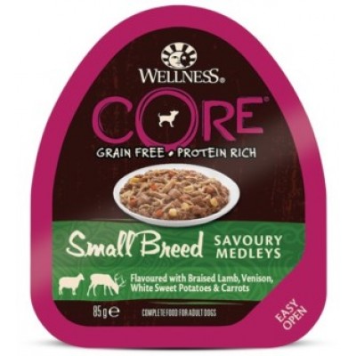 Консервы из баранины с олениной, белым сладким картофелем и морковью для собак мелких пород Wellness Core SMALL BREED 85 г