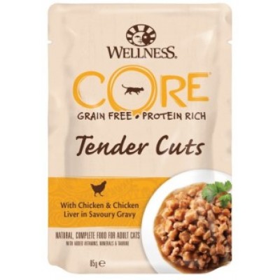 Паучи из курицы с куриной печенью в виде нарезки в соусе для кошек Wellness Core TENDER CUTS 85 г