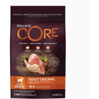  Wellness Core Корм из индейки с курицей для взрослых собак средних пород 10 кг