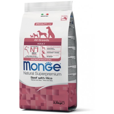Корм для собак всех пород говядина с рисом Monge Dog Monoprotein All Breeds Beef and Rice 2,5 кг
