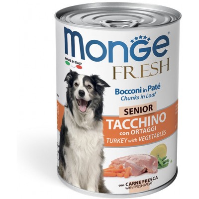 Консервы для пожилых собак мясной рулет индейка с овощами Monge Senior Dog Fresh Chunks in Loaf 400 г