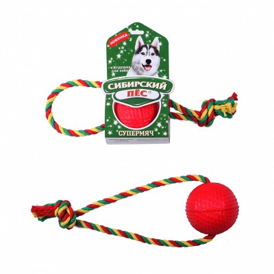Игрушка для собак "Супермяч" на верёвке с кольцом Сибирская кошка Сибирский Пес 8,5 см