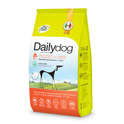 Корм для взрослых собак средних и крупных пород низкокалорийный с индейкой и рисом Dailydog ADULT MEDIUM&LARGE BREED Low Calorie Turkey and Rice 3 кг