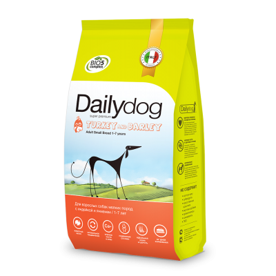 Корм для взрослых собак мелких пород с индейкой и ячменем Dailydog ADULT SMALL BREED Turkey and Barley 3 кг