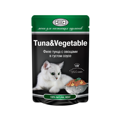 Паучи для кошек филе "Тунца с овощами в густом соусе" Gina Cat Tuna & Vegetables 85 г