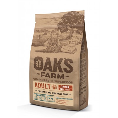 Корм сухой для собак мелких и карликовых пород, ягненок Oaks Farm Adult Dog Mini Lamb 18 кг