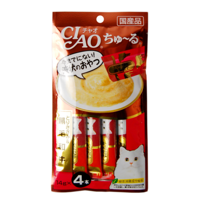 Соус для кошек с мраморной японской говядиной породы Черный теленок Inaba Sauce Cat Japanese Beef 14 г х 4 уп