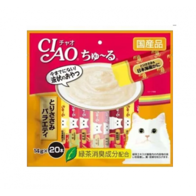 Соус для кошек из ассорти 4х вкусов, парное филе курицы Inaba Cat Sauce 4-Flavor Assorted Steamed Chicken Fillet 14 г х 20 уп