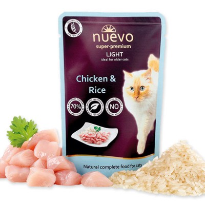 Консервы для кошек облегчённый, курица с рисом, дойпак Nuevo Light 85 гр