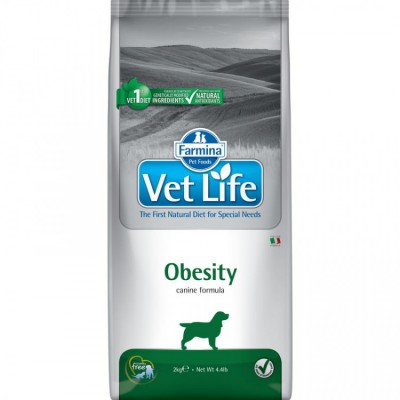Корм для взрослых собак для снижения избыточного веса и контроля уровня глюкозы в крови Farmina Vet Life Natural Diet Dog Obesity 2 кг