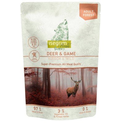 Паучи для собак Оленина и Дичь с корнем петрушки,сафлоровым маслом и лесными травами ISEGRIM Roots 410 г
