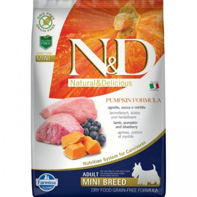 Корм с ягненком, черникой и тыквой для взрослых собак мелких пород Farmina N&d Dog GF Pumpkin Lamb & Blueberry Adult Mini 7 кг