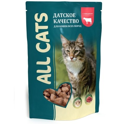 Паучи для кошек с говядиной All Cats Датское качество 85 г