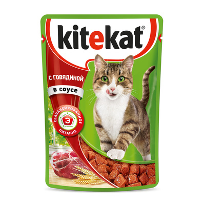 Паучи для кошек с говядиной в соусе Kitekat С говядиной в соусе 85 г