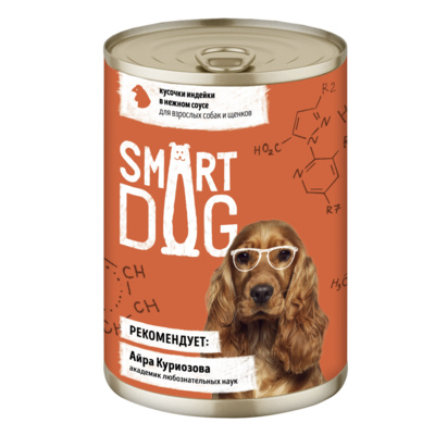 Консервы для взрослых собак и щенков кусочки индейки в нежном соусе Smart Dog Влажный корм 850 г