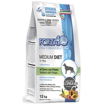 Сухой корм для взрослых собак средних пород, диетический с олениной и картофелем Forza10 Medium Diet Cervo/Patate 26/12 1,5 кг