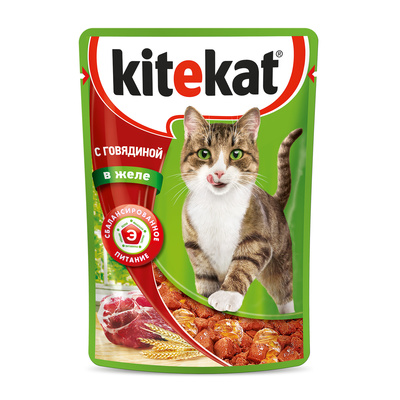 Паучи для кошек с говядиной в желе Kitekat С говядиной в желе 85 г