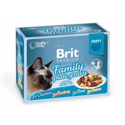 Набор паучей для кошек кусочки в соусе Brit Premium Family Plate Gravy 12 x 85г