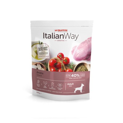 Корм для собак малых пород с чувствительным пищеварением со свежей уткой Italian Way MINI SENSITIVE DUCK 800 г