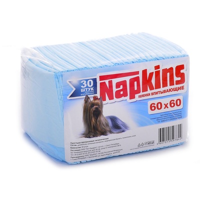 Впитывающие пеленки для собак, средний размер Napkins Cellulose Diapers Medium 60 х 60, 30 шт