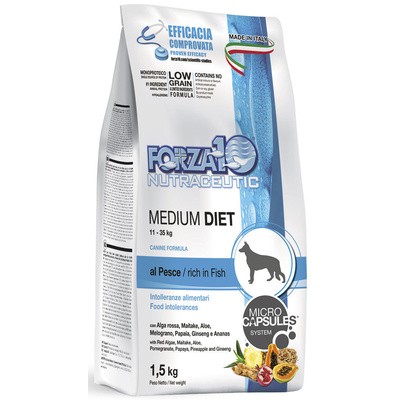 Сухой корм для взрослых собак средних пород, диетический с рыбой Forza10 Medium Diet 1,5 кг