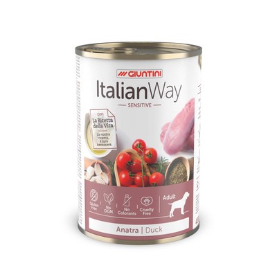 Консервы для собак с чувствительным пищеварением с уткой,томатами и картофелем Italian Way WET SENSITIVE DUCK 400 г