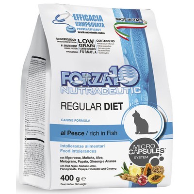 Сухой корм для кошек при аллергии и пищевой непереносимости, диетический с рыбой Forza10 Regular Diet Pesce 33/14,1 400 г