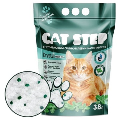 Впитывающий силикагелевый наполнитель с ароматом мяты Cat Step Crystal Fresh mint 1,77 кг