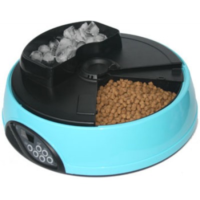 Автокормушка на кормления для сухого корма и консерв, с емкостью для льда, Голубая Feedex Sititek Pets Mini plus Ice 4 days 2 л