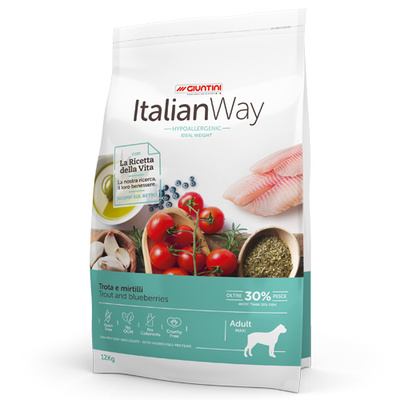 Корм для собак крупных пород со свежей форелью и черникой,контроль веса и профилактика аллергии Italian Way MAXI IDEAL WEIGHT TROUT/BLUEBERRY 12 кг