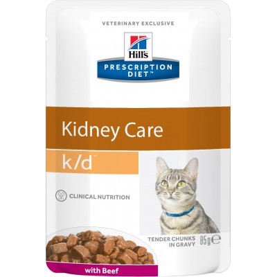 Диета Паучи для кошек, лечение заболеваний почек с говядиной Hills Cat k/d Kidney Care Beef 85 г