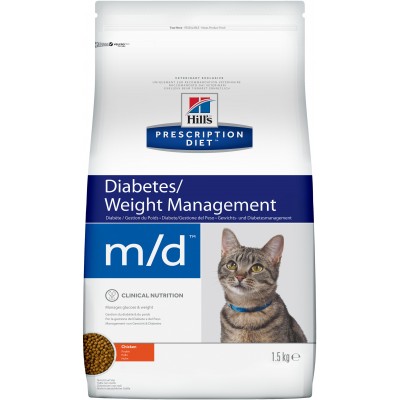 Диета Корм сухой для кошек лечение сахарного диабета, ожирение Hills Adult Cat m/d Diabetes 1,5 кг