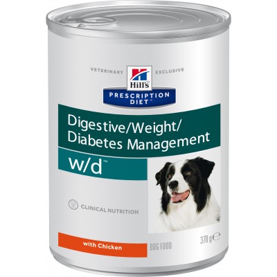 Диета Консервы для собак для лечение сахарного диабета, запоров, колитов Hills Adult Dog w/d Digestive Chicken 370 г
