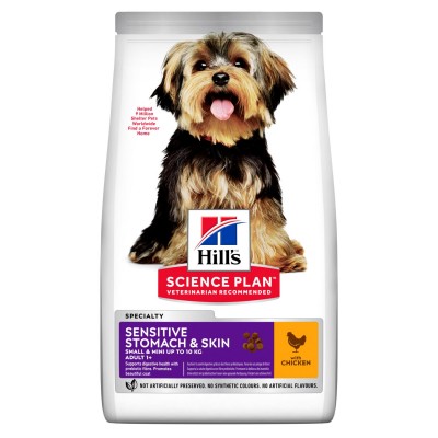 Корм сухой для собак мелких и миниатюрных пород с чувствительным пищеварением с курицей Hills Adult Dog Sensitive Stomach & Skin Small & Mini 1,5 кг