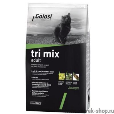 Корм для домашних кошек с курицей, говядиной и рисом Golosi Tri Mix Adult 1,5 кг