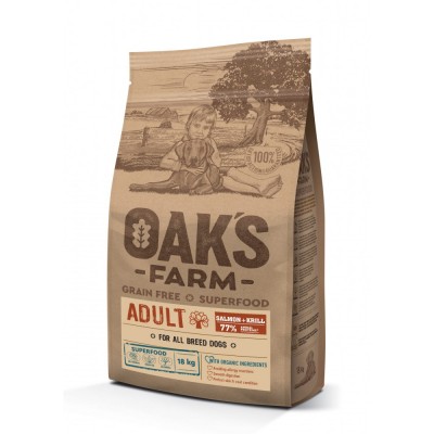 Корм сухой для собак всех пород, лосось и криль Oaks Farm Adult Dog Salmon & Krill 18 кг