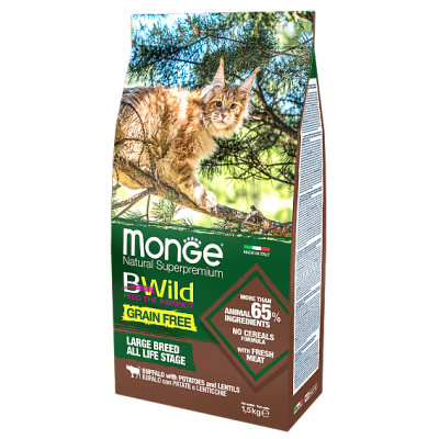 Корм беззерновой из мяса буйвола для крупных кошек всех возрастов Monge Adult Cat Buffalo grain free 10 кг