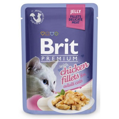 Паучи для кошек кусочки в желе из куриного филе Brit Adult Cat Premium Jelly Chiсken fillets 85 г