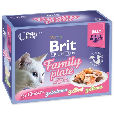Набор паучей для кошек кусочки в желе Brit Premium Family Plate 12 x 85г