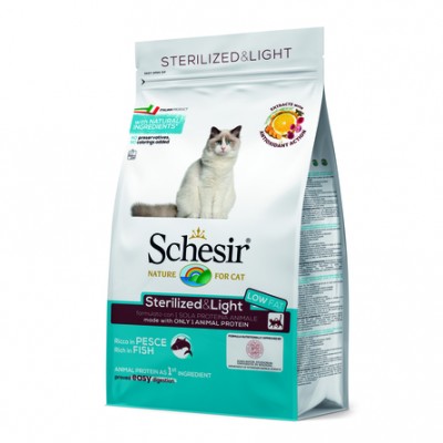 Облегченный сухой корм для взрослых стерилизованных кошек и кастрированных котов (с рыбой) Schesir Sterilized And Light 400 гр