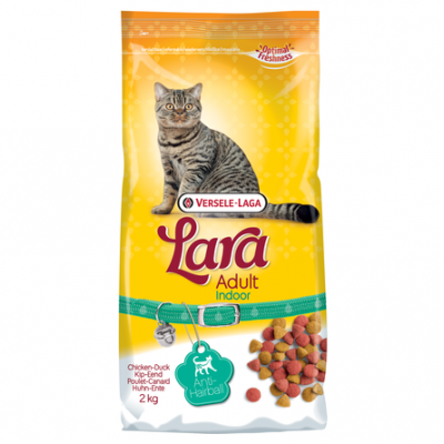 Облегченный сухой корм для взрослых домашних и малоактивных кошек с курицей и уткой Lara Adult Indoor 2 кг